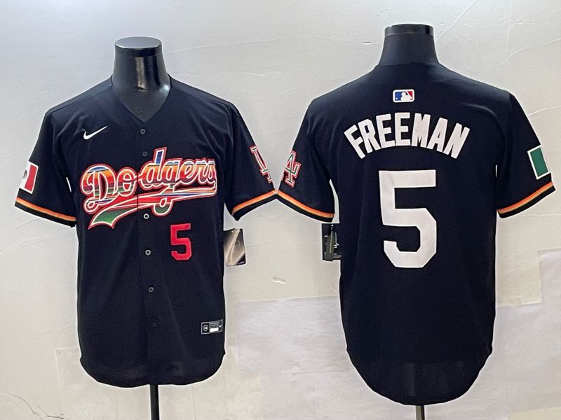 Men Los Angeles Dodgers #5 Freeman Black rainbow Nike 2025 MLB Jersey style 2